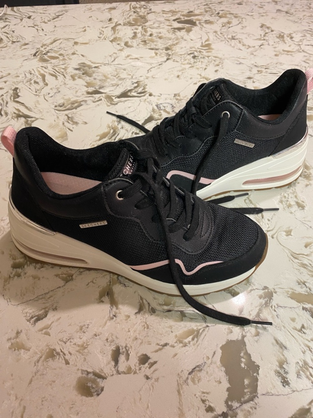 Skechers Black & Pink Platform-Style Women's Sneakers
